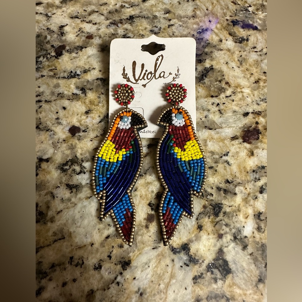Nickel free beaded parrot earrings